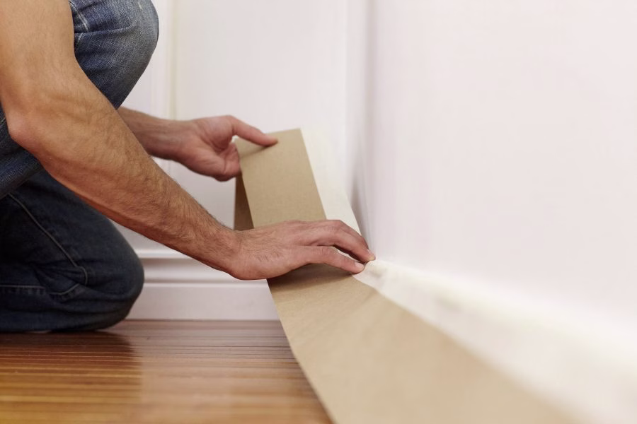 Masking tape on baseboard