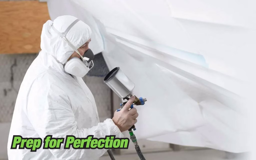 Person spraying paint on a vehicle